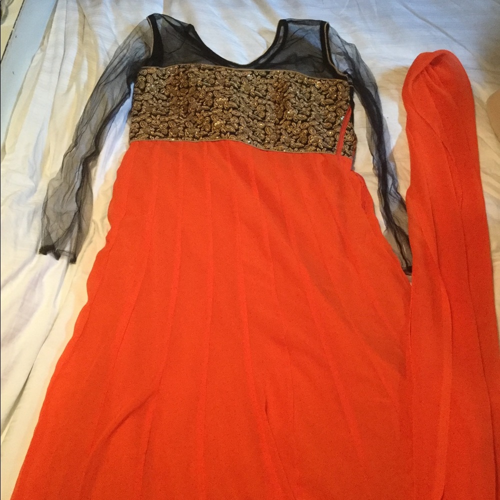 Full length Indian Anarkali dress with scarf